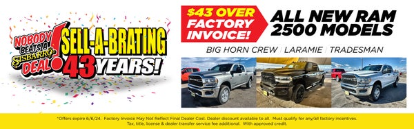 All New RAM 2500 Models $43 Over Factory Invoice