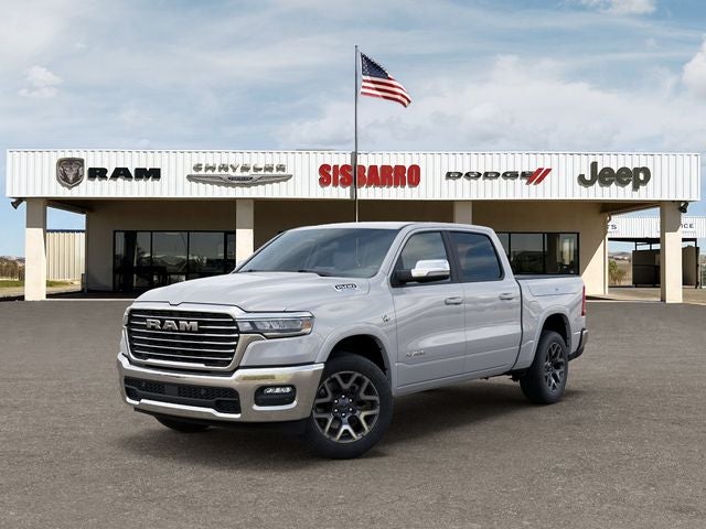 2026 RAM Ram 1500 RAM 1500 LARAMIE CREW CAB 4X4 5'7' BOX in Ivory White Tri-Coat Pearl-Coat Exterior Paint — front three-quarter view