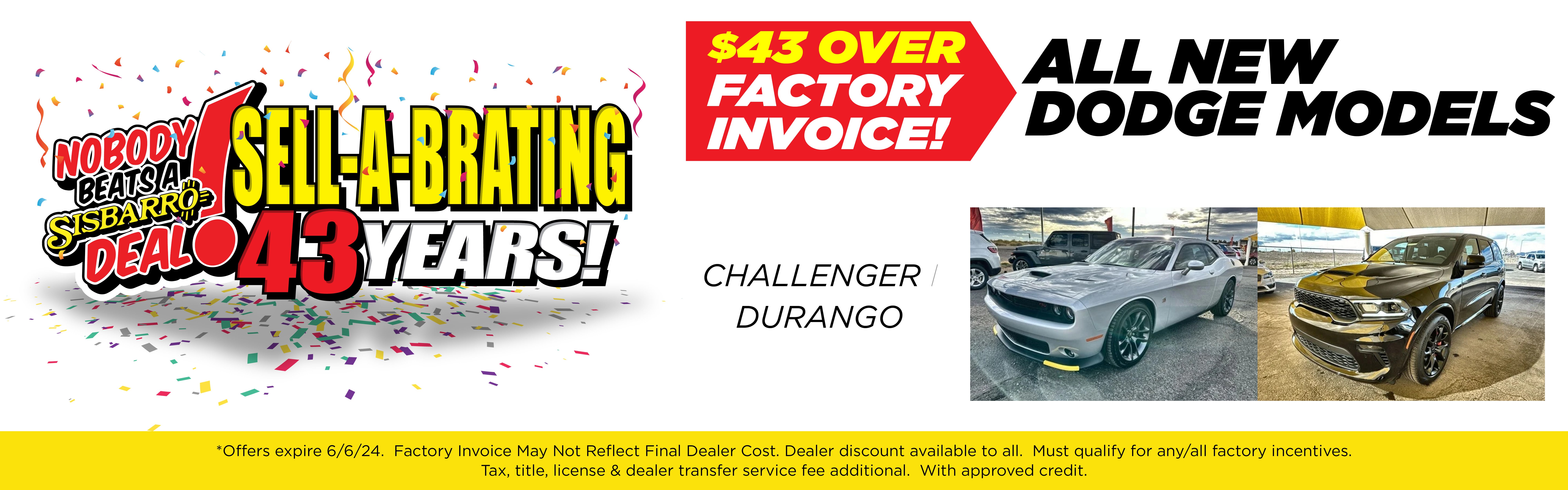 All New Dodge Models $43 Over Factory Invoice